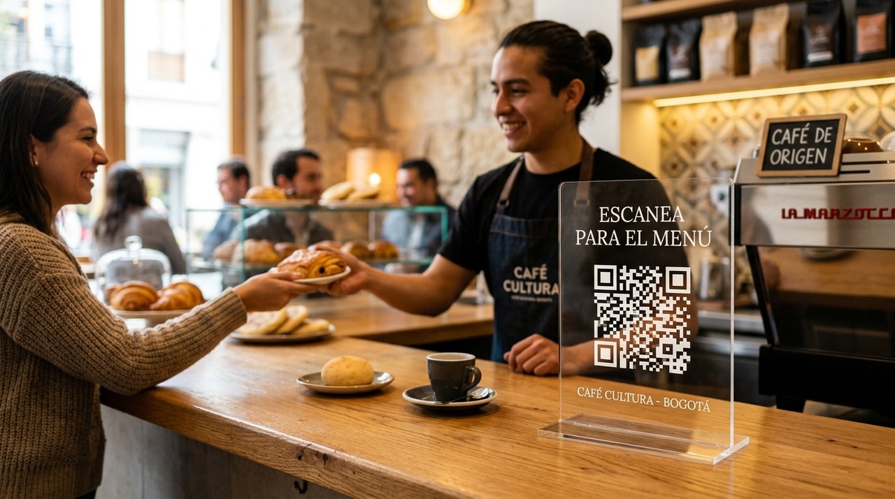 Súper QR en mostrador comercial
